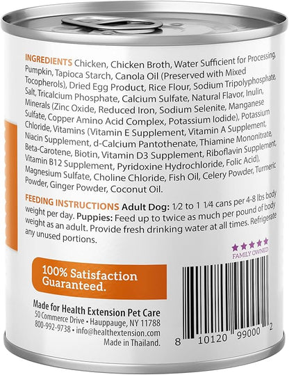 Health Extension Gravy Dog Food, Chicken Meal & Pumpkin Entrée, Crude Protein, Fiber & Fat with Added Vitamins, All Life Stages, Wet Dog Food, Improve Gut Health, Digestive Support (9 Ounce, 12 Cans)