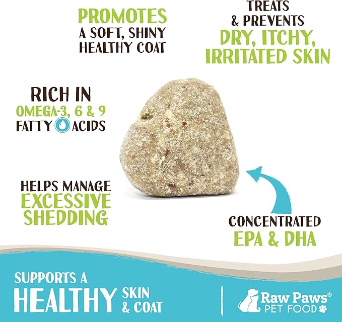 Raw Paws Skin & Coat Treats for Dogs, 10-oz/100-ct - USA Made - Coconut & Salmon Omega 3 Dog Treats, Soft Skin Chews - Dry Skin Dog Treats Support Healthy Dog Coat - Skin and Coat Supplement for Dogs