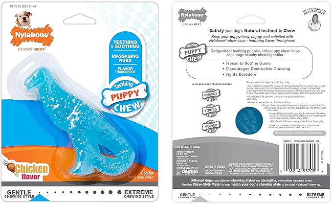 Nylabone Puppy Starter Kit with Chew Toys - Puppy Toys and Chew Treat Bundle - Puppy Supplies - Chicken and Bacon Flavors, Small/Regular (6 Count)