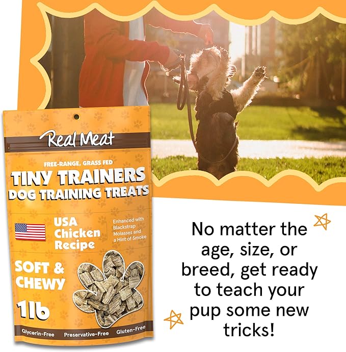Real Meat Tiny Trainer Bites Dog Treats - 1lb of USA-Made Soft & Chewy Air-Dried Chicken Training Treats for Dogs & Puppies - All-Natural Grain-Free Dog Training Treats w/Free-Range Cage-Free Chicken