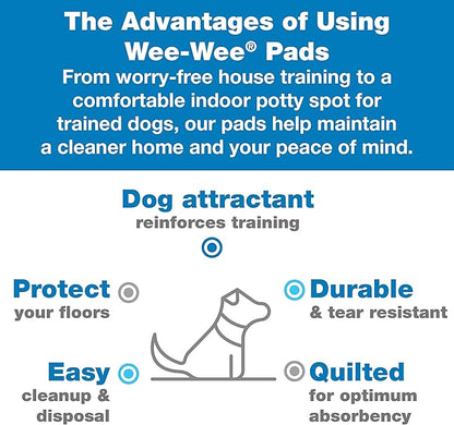 Four Paws Wee-Wee Superior Performance Pee Pads for Dogs of All Sizes, Leak-Proof Floor Protection Dog & Puppy Quilted Potty Training Pads, Unscented, 22" x 23" (14 Count)