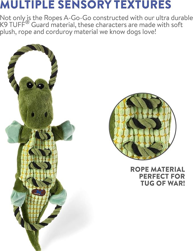Outward Hound Ropes-A-Go-Go Gator Interactive Plush Squeaky Dog Tug Toy
