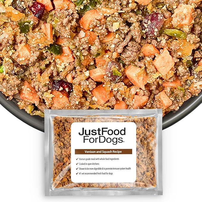 JustFoodForDogs Frozen Fresh Dog Food, Complete Meal or Topper, Venison & Squash Human Grade Dog Food Recipe, 72 oz (Pack of 7)