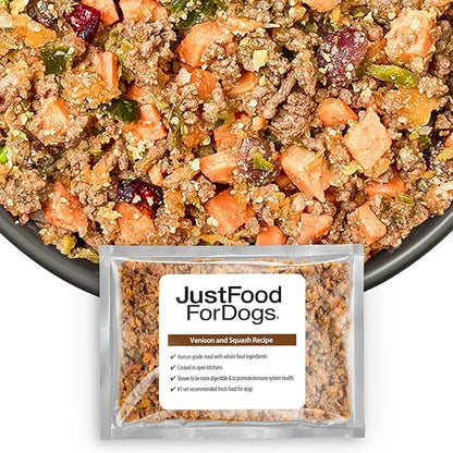 JustFoodForDogs Frozen Fresh Dog Food, Complete Meal or Topper, Venison & Squash Human Grade Dog Food Recipe, 72 oz (Pack of 7)