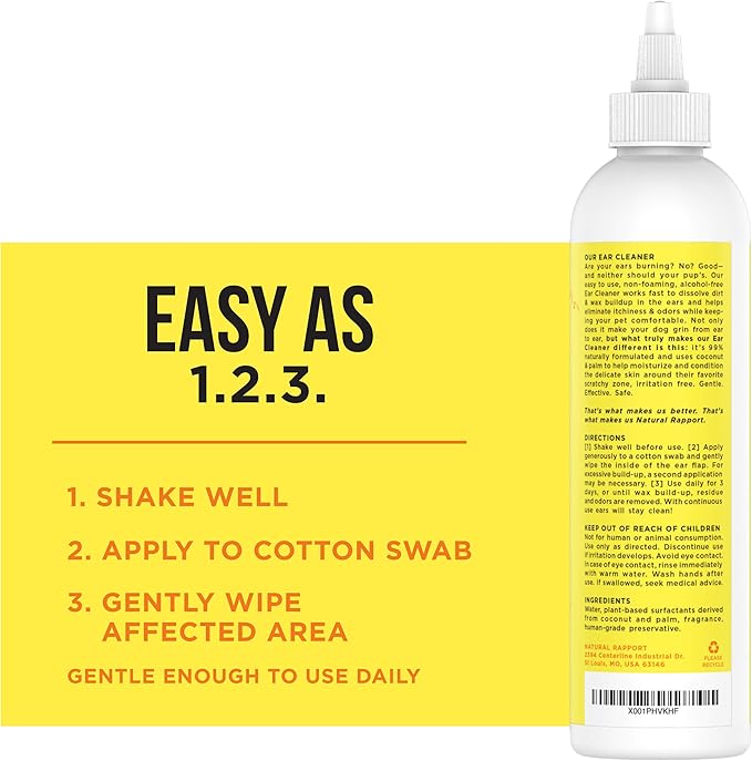 Natural Rapport Dog Ear Cleaning Drops - The Only Ear Cleaner Dogs Need - Ear Cleaner Solution for Cleaning Out Wax, Dirt, and Contaminants (Drops, 8 Oz.)