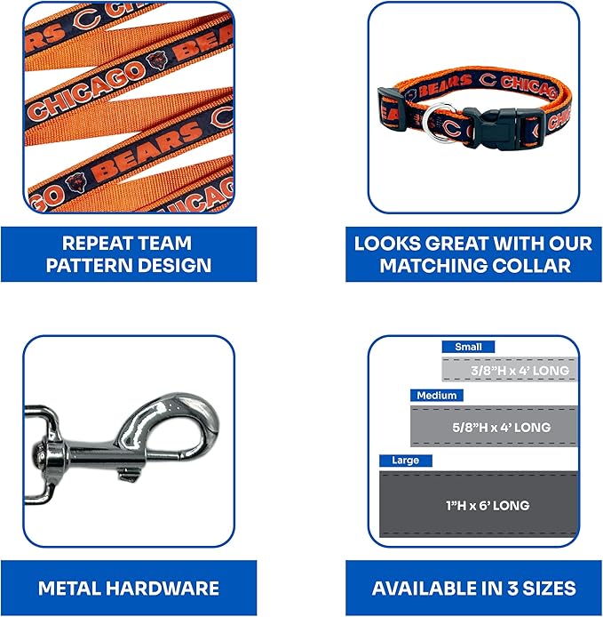 NFL PET Leash Chicago Bears Dog Leash, Small Football Team Leash for Dogs & Cats. A Shiny & Colorful Cat Leash & Dog Leash Licensed by The NFL