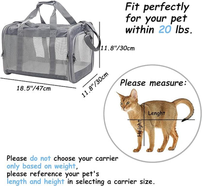 Cat Dog Carrier for Small Medium Cats Pet Carrier Bag for Cats Puppies Portable Cat Carrier Soft Pet Travel Carrier for Cats Cat Bag Carrier Airline Approved Dog Cat Carrier (Large, Grey)