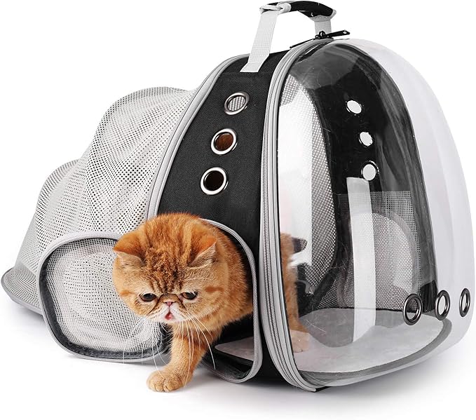 Lollimeow Bubble Expandable Cat Backpack Pet Travel Carrier for Cats and Dogs (Black-Expandable)