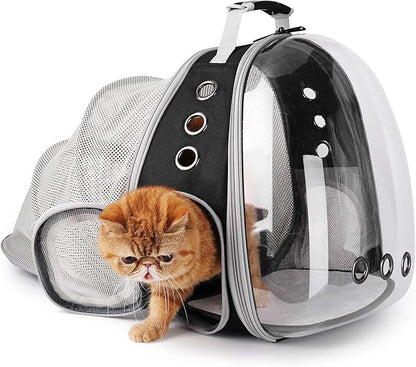 Lollimeow Bubble Expandable Cat Backpack Pet Travel Carrier for Cats and Dogs (Black-Expandable)