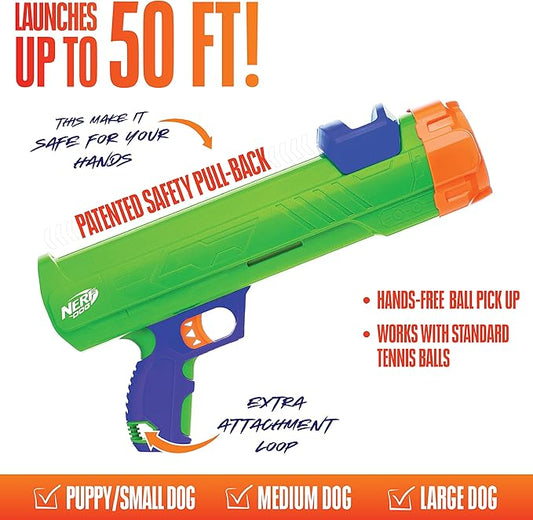 Nerf Dog Tennis Ball Blaster Dog Toy, 16 Inch Blaster with 3 Balls,Green