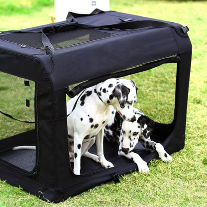 27 inch 3-Door Collapsible Dog Crate for Medium Dogs, Portable Dog Travel Crate for Indoor & Outdoor, Soft Side Pet Foldable Kennel Cage with Durable Mesh Windows & Strong Steel Frame