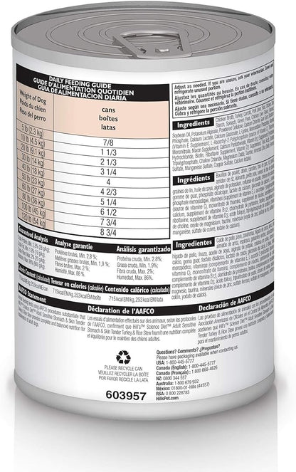 Hill's Science Diet Sensitive Stomach & Skin, Adult 1-6, Stomach & Skin Sensitivity Support, Wet Dog Food, Chicken & Barley Stew, 12.5 oz Can, Case of 12