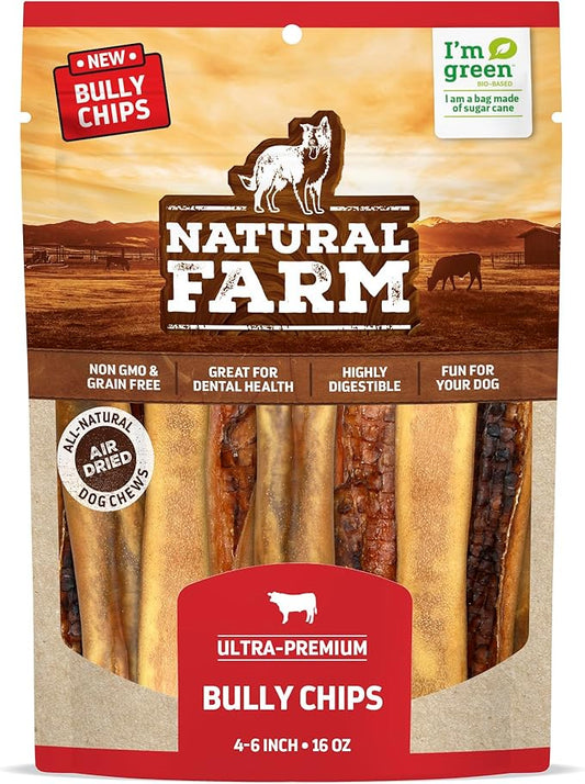 Natural Farm Bully Slices (4-6 Inch, 16 Oz.), Beef Cheek Chips from Grass-Fed Cows, Non-GMO, Grain-Free, Natural Long-Lasting Dog Chews for Small, Medium & Large Dogs, Great Rawhide Alternative