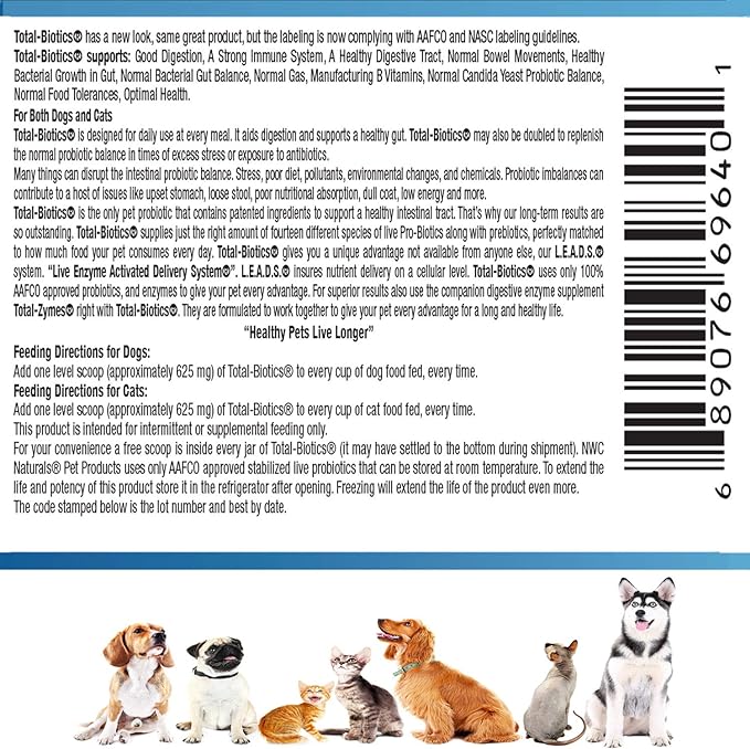 Total Biotics & Probiotics for Dogs and Cats, 365 Cups Treats, 8 ounces