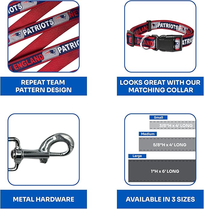 NFL PET Leash New England Patriots Dog Leash, Small Football Team Leash for Dogs & Cats. A Shiny & Colorful Cat Leash & Dog Leash Licensed by The NFL