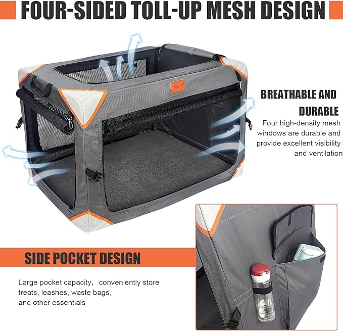 Collapsible Dog Crate-Portable Dog Crates for Small Medium Dogs,4-Door Portable Pet Travel Crate,Sturdy/Breathable/Comfortable,Indoor & Outdoor & Car Back Seat;Soft Dog Blanket