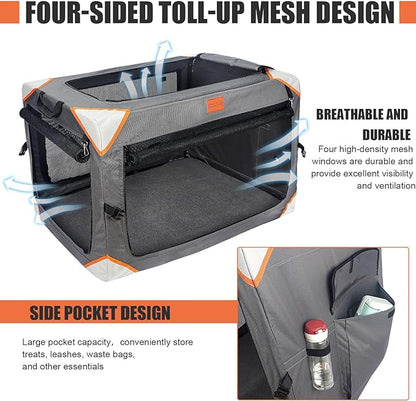 Collapsible Dog Crate-Portable Dog Crates for Small Medium Dogs,4-Door Portable Pet Travel Crate,Sturdy/Breathable/Comfortable,Indoor & Outdoor & Car Back Seat;Soft Dog Blanket