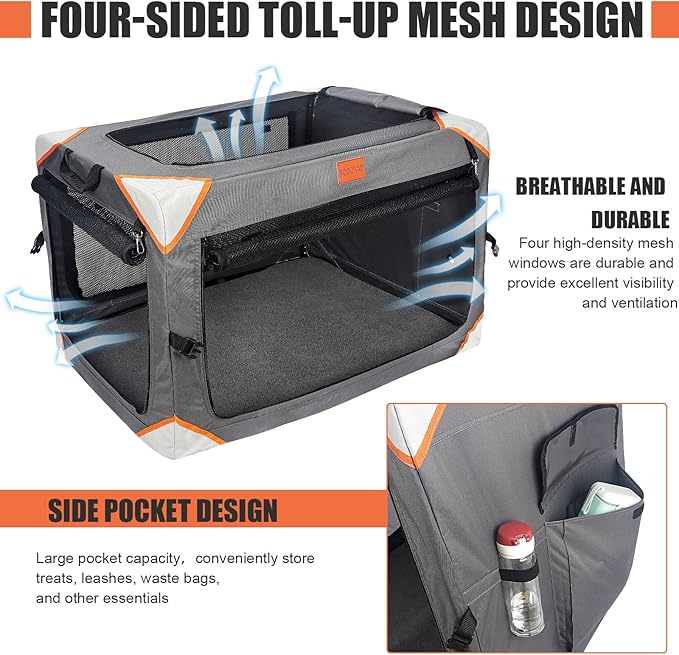 Collapsible Dog Crate-Portable Dog Travel Crate for Medium/Large Dogs,4-Door 36 in Dog Crates,Sturdy and Durable,Breathable and Comfortable,Suitable for Indoor and Outdoor Travel;Dog Blanket