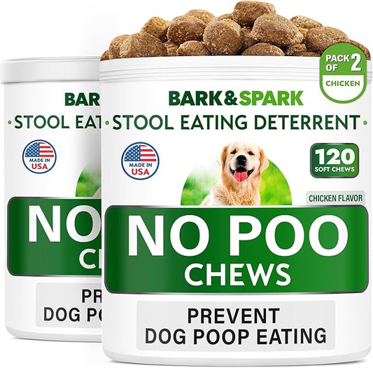 NO POO Treats - Prevent Dog Poop Eating - Coprophagia Treatment - Stool Eating Deterrent - Probiotics & Enzymes - Digestive Health + Breath Aid - Made in USA - (240 Ct - Chicken)