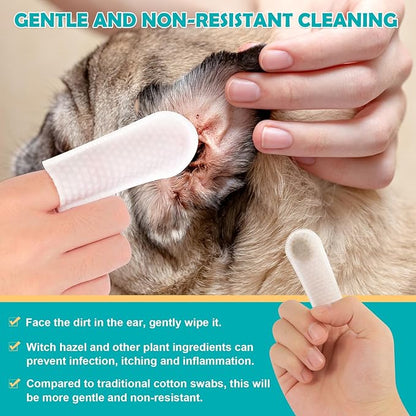 Dog Ear Wipes.Ear Cleansing Finger Wipes for Cats & Rabbit | Sooths & Deodorizes |Grooming Kit Care for Pets Ears. 50 Disposable Wipes.