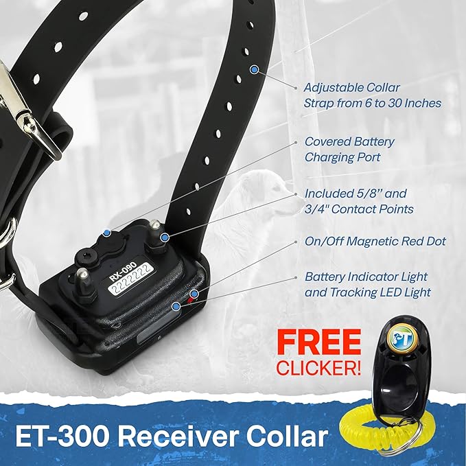 E-Collar - ET-300-1/2 Mile Remote Waterproof Trainer Mini Educator Remote Training Collar - 100 Training Levels Plus Vibration and Sound - includes PetsTEK Dog Training Clicker