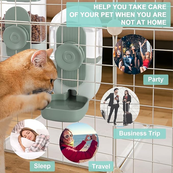 Hanging Automatic Food Water Dispenser,Gravity Rabbit Feeder Water Dispenser Set,Cage Cat Water Dispenser,Food Bowl for Bunny Guinea Pig Ferret Water Dispenser (Cage Grid Spacing Over 1.2'')