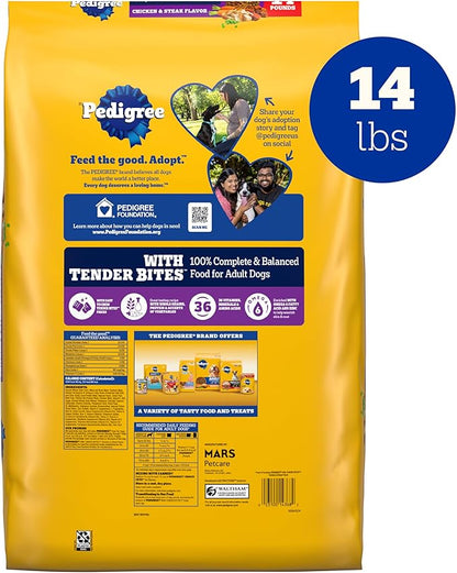 Pedigree with Tender Bites Complete Nutrition Adult Dry Dog Food, Chicken & Steak Flavor, 14 lb. Bag