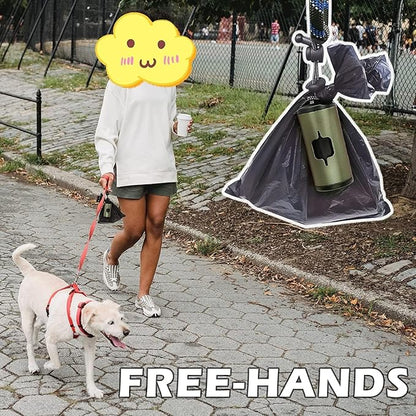 Metal Dog Poop Bags Holder Aluminum Poo Bags Dispenser with Pet Waste Bags 3 Leash Clasp and Elastic Rope for Used Bags(1 Holder 135 Bags,Dark Green)