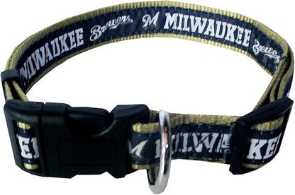 MLB Milwaukee Brewers Licensed PET COLLAR- Heavy-Duty, Strong, and Durable Dog Collar. Available in 29 Baseball Teams and 4 Sizes