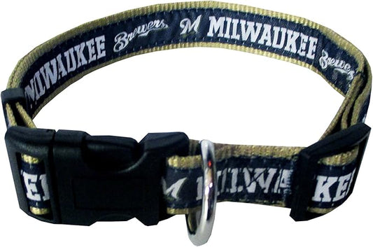 MLB Milwaukee Brewers Licensed PET COLLAR- Heavy-Duty, Strong, and Durable Dog Collar. Available in 29 Baseball Teams and 4 Sizes