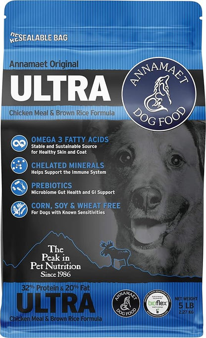Annamaet Original Ultra Formula Dry Dog Food, 32% Protein (Chicken & Brown Rice), 5-lb Bag