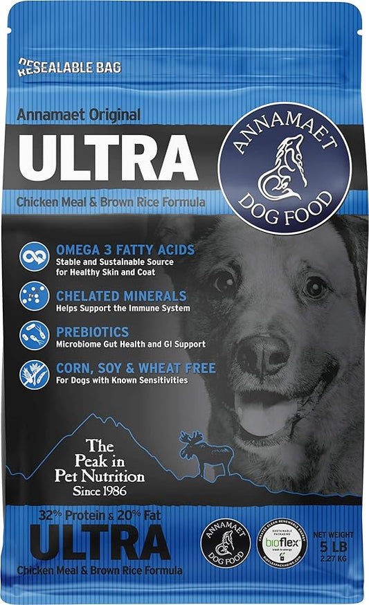 Annamaet Original Ultra Formula Dry Dog Food, 32% Protein (Chicken & Brown Rice), 5-lb Bag