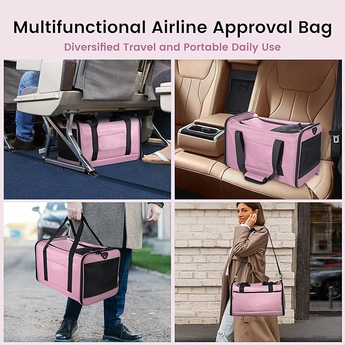 Cat Carrier, Dog Pet Carrier Airline Approved Soft Bag for Small Dogs,Medium Cats and Guinea Pig, Travel Bag for 2 Cats Under 26 LBS, Collapsible Soft Sided Cat Backpack TSA Travel Bag-Purple