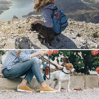 Dog Poop Bag Holder, Portable Dog Poop Bag Dispenser with 1 Metal Clip, Jeans & PU Leather Poop Pag Polders for Leashes