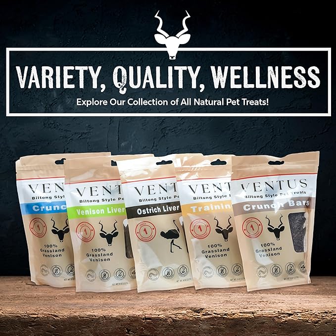 Biltong Style Venison Jerky Crunch Stix for Pets, Ultra Premium Single Ingredient All Natural Air Dried Dog Jerky Sticks, 8 oz
