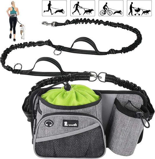 Pecute Hands Free Dog Leash Upgraded with Treat Pouch, Running Leash for Dogs, Waist Leash for Dog Walking Hiking, Durable 4 Bungees, Dual Handles, Night Reflective Safety