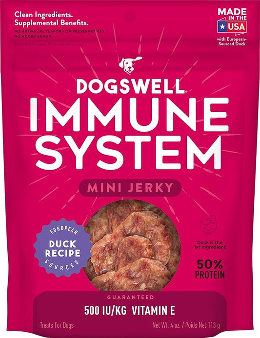 DOGSWELL Jerky for Immunity & Defense – Mini Grain Free Dog Jerky Treat and Immune System Support (4 oz. Duck),29244