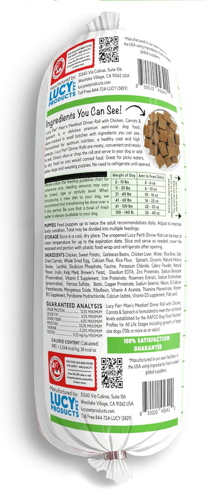 Lucy Pet Dinner Rolls- Mom's Meatloaf Chicken with Carrots and Spinach 2lb