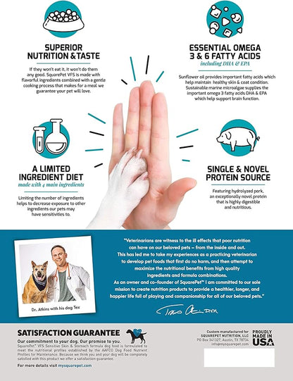 Veterinarian Formulated Solutions Hydrolyzed Protein Skin and Digestive Support Dry Dog Food, Help with Hot Spots, Itchiness Pork Flavor 4.4lbs