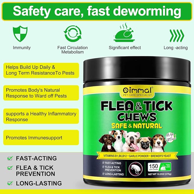 Flea and Tick Prevention for Dogs Chewable, Dog Flea & Tick Control Supplement, Flea and Tick Chews for Dogs, Oral Flea and Tick Treats for Dogs (Duck Flavor 150pcs)