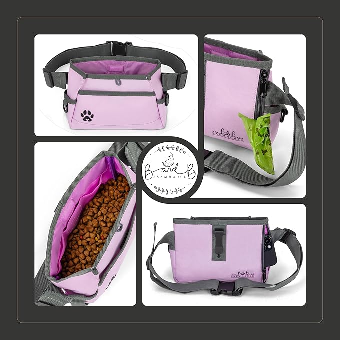 Dog Treat Pouches for Pet Training - Custom Design - Dog Treat Bag for Dog Training & Behavior Aids - Fanny Pack for Dog Walking Bag - Puppy Training Treat Pouch & Snacks Bag Pouch (Light Purple)