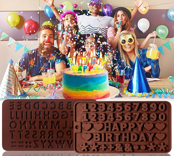 4Pcs Chocolate Gummy Number Molds, Break-Apart Chocolate Molds and Letter and Number Silicone Candy Mold for Birthday Cake Decorating