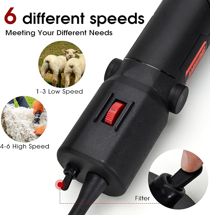 Sheep Shears Electric 550W - Upgraded Professional Sheep Clippers One Blade, 6 Speed Heavy Duty Livestock Haircut for Grooming Sheep Goats Large Dog Thick Coats Animals No Lubricant(Black)