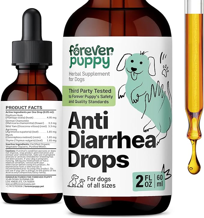 Anti-Diarrhea Liquid Drops for Dogs - Diarrhea Relief Drops - Fiber Supplements w/Psyllium Husk - Prebiotics for Dogs' Digestive Support - Dog Food Supplements for Firmer Stool & Gut Health - 2 oz