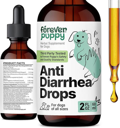 Anti-Diarrhea Liquid Drops for Dogs - Diarrhea Relief Drops - Fiber Supplements w/Psyllium Husk - Prebiotics for Dogs' Digestive Support - Dog Food Supplements for Firmer Stool & Gut Health - 2 oz