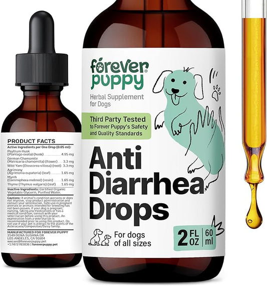 Anti-Diarrhea Liquid Drops for Dogs - Diarrhea Relief Drops - Fiber Supplements w/Psyllium Husk - Prebiotics for Dogs' Digestive Support - Dog Food Supplements for Firmer Stool & Gut Health - 2 oz
