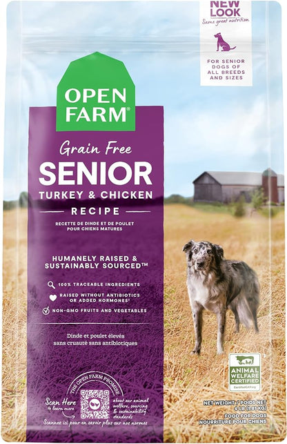Open Farm Senior Grain-Free Dry Dog Food, Certified Humane Poultry Recipe for Older Dogs with Non-GMO Superfoods and No Artificial Flavors or Preservatives, 22 lbs