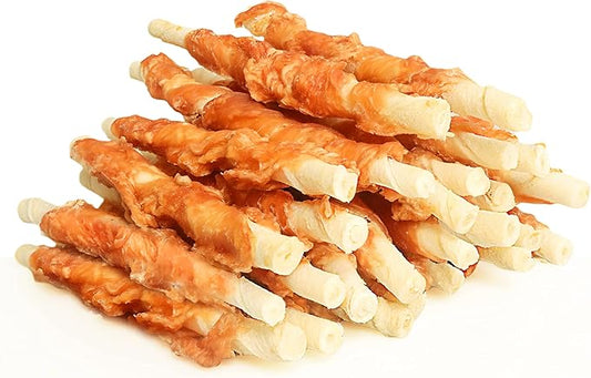 ASMPET Dog Treats Small Dogs, Dog Chews Long Lasting Chicken Wrapped Rawhide Bones Healthy Dog Chew Sticks Natural Dog Treats for Medium Dogs Large Breed Grain Free Snacks, 20Pcs