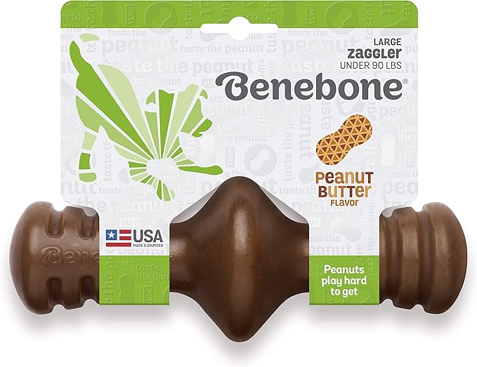 Benebone Zaggler Rolling Dog Chew Toy for Aggressive Chewers, Real Peanut, Made in USA, Large