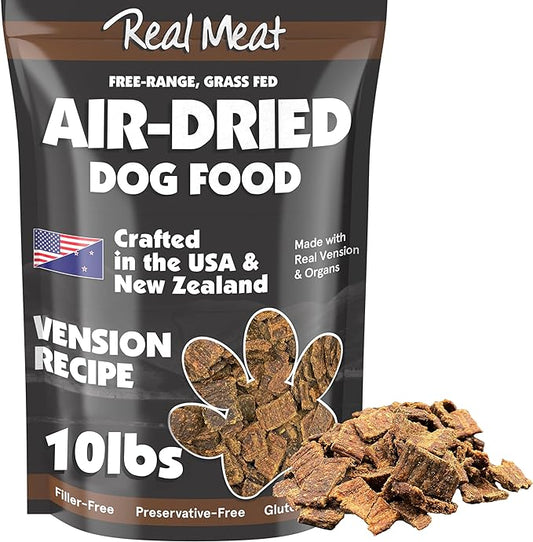Real Meat Air Dried Dog Food w/Real Venison - Two 5lb Bags of USA-Crafted Grain-Free Real Meat Dog Food Sourced from Hormone-Free, Free-Range, Grass-Fed Venison - All Natural, High Protein Venison